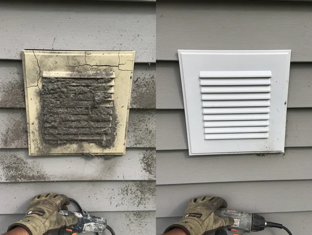 Rancho Santa Margarita Dryer Vent Cleaning technician installing high-quality dryer vent cover at a residential property in Rancho Santa Margarita